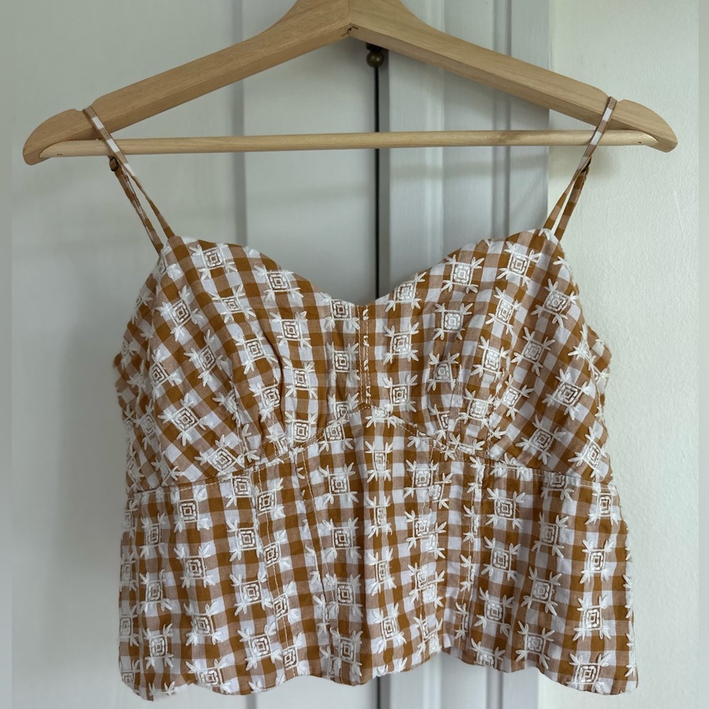 Anthropologie Maeve like new mustard embroidered scalloped bustier style tank 8